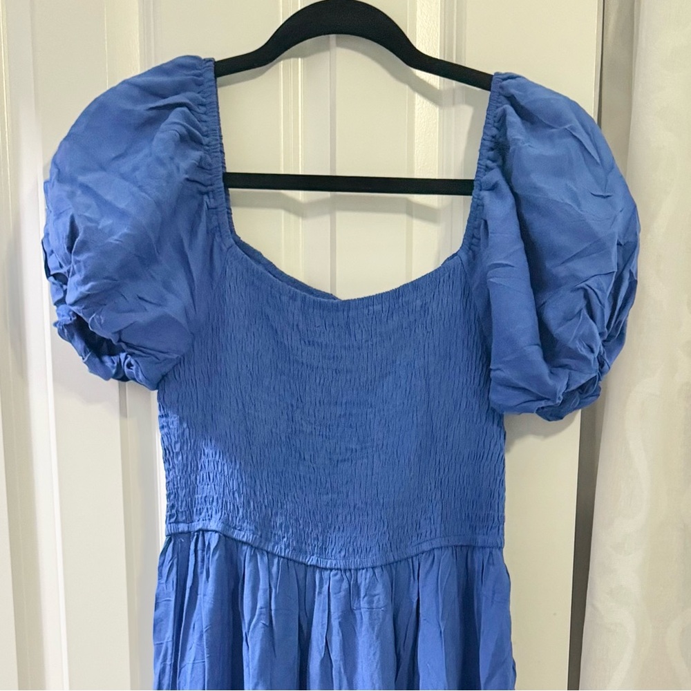 Elegant Blue Puff Sleeve Maxi Dress